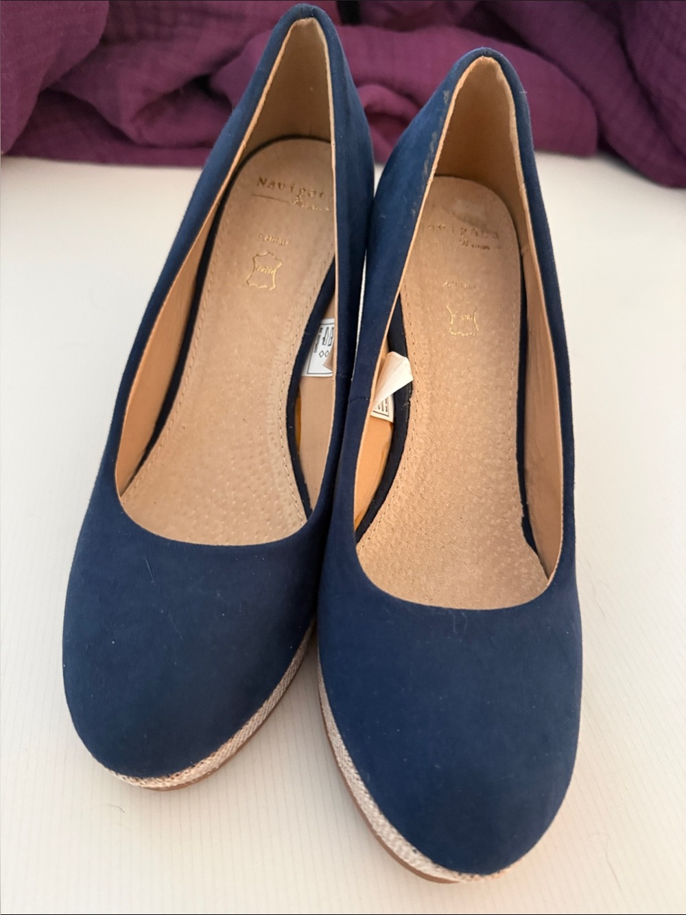 Navigata Navy Suede Wedge Pumps